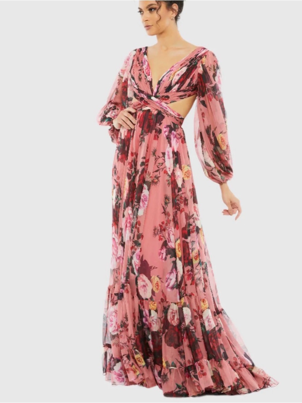 Mac Duggal Floral cutout open back blouson sleeve dress Size 8